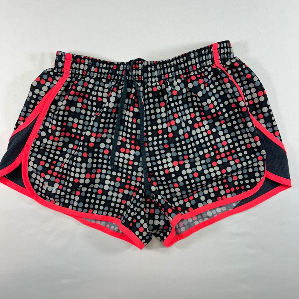 Under Armour HeatGear Womens XS Polka Dot Running Shorts Neon Pink Gray Black